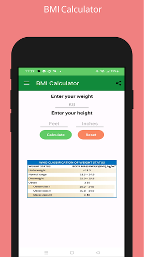 Android application BMI Calculator screenshort