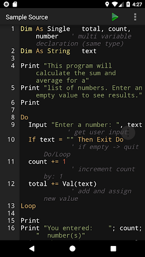 Android application BASIC Programming Compiler screenshort