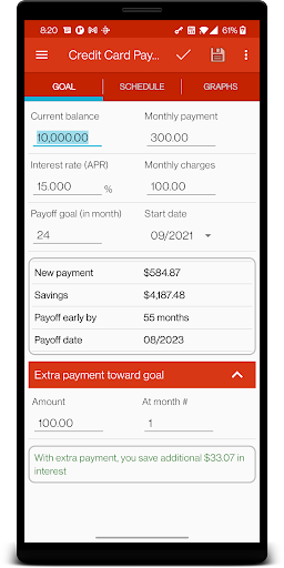 Android application Credit Card Payoff screenshort