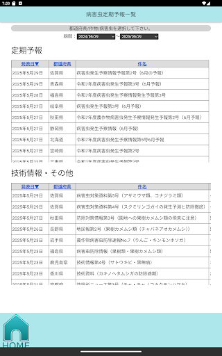 病害虫発生情報　むしきんコール