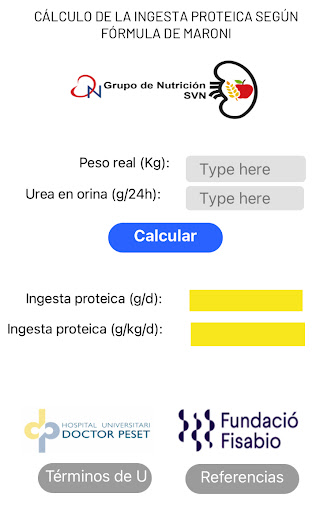 Android application Calc. de ingesta proteica SVN screenshort