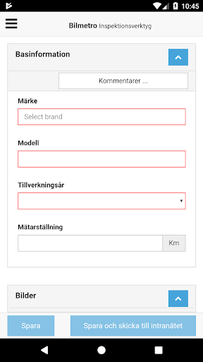 Android application Bilmetro Inspection Tool screenshort
