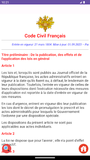 Android application Code Civil Français screenshort