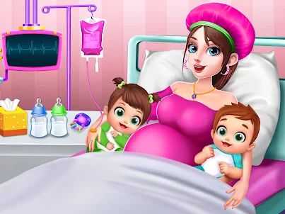 孕 媽媽 和 雙胞胎 寶寶 關心 苗圃 遊戲