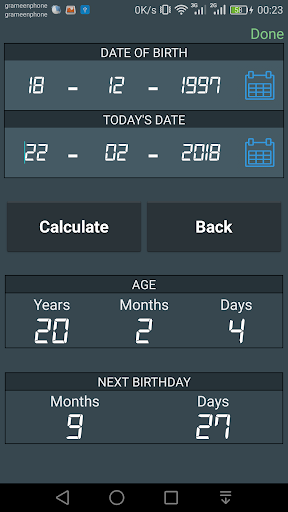Multi Calculator-MATH/AGE/CGPA Screen 2