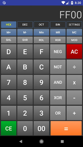 Android application CP Hex Calculator screenshort