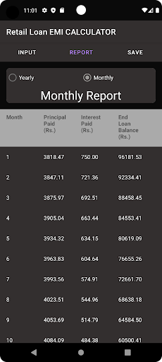 Retail Loan EMI CALCULATOR Screen 3