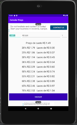 Calcular Preço Screen 3