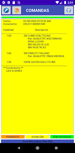 Android application Comandas SIGES screenshort