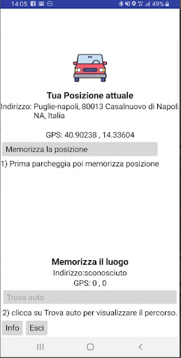 Android application Trova la mia auto screenshort