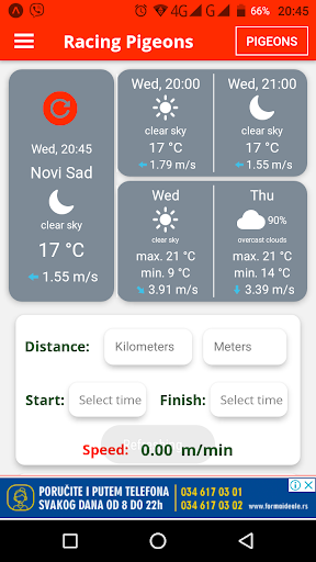Racing Pigeons-Results&Weather Screen 2