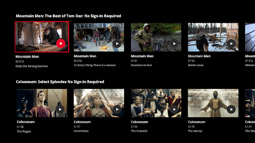 Screenshot of HISTORY: Shows & Documentaries
