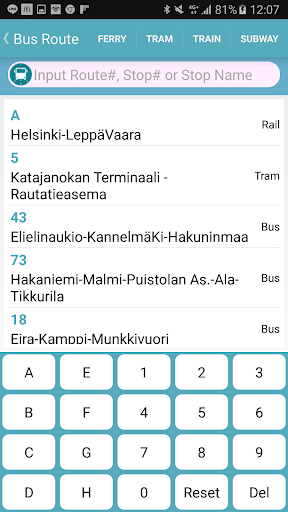 Helsinki Bus Timetable Screen 2