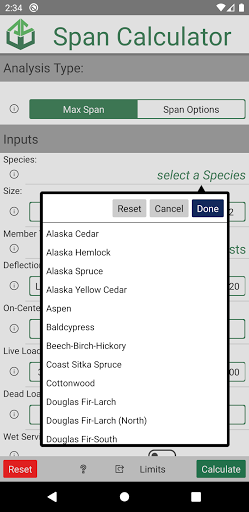 Android application AWC SpanCalc screenshort