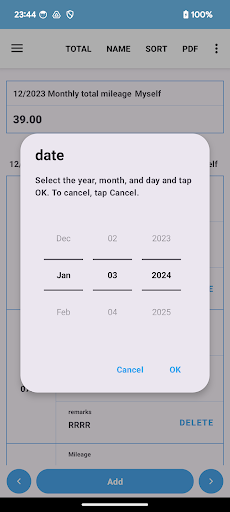 Mileage,monthly table,graph Screen 2