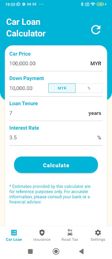 Android application Car Loan Calculator (Malaysia) screenshort