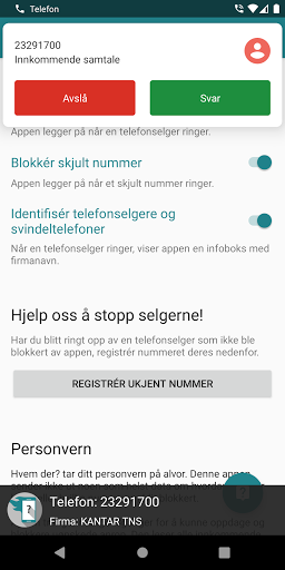 Android application Hvem der? screenshort