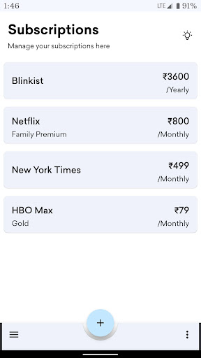 Android application Subscriptions- Track expenses screenshort