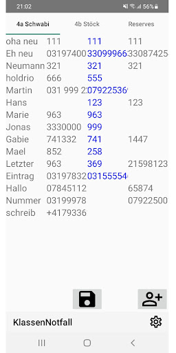 Android application KlassenNotfall screenshort