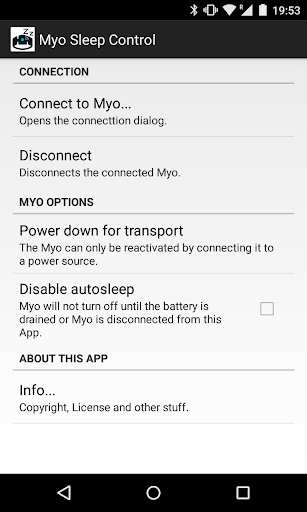 Android application Myo Sleep Control screenshort