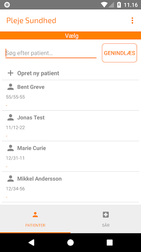 Android application pleje Sundhed screenshort