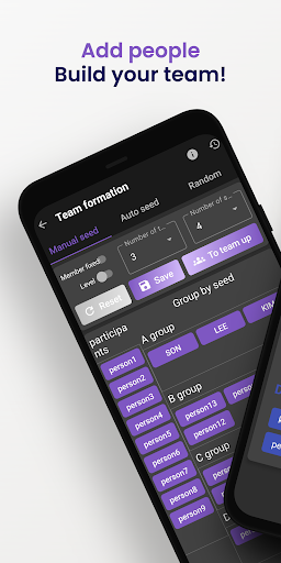 Android application Team Manager - Team Selection screenshort
