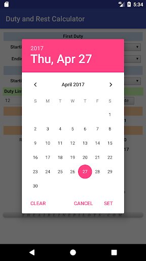 Duty and Rest Calculator Screen 2