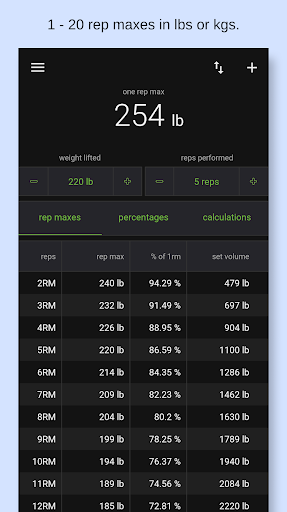 Android application MaxOut - 1 Rep Max Calculator screenshort