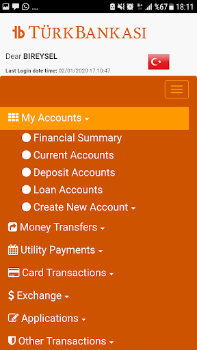 Turk Bankası Mobile Banking Screen 2