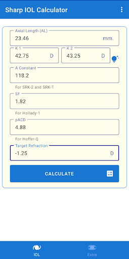 Android application Sharp IOL Calculator screenshort