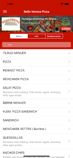 Android application Bella Verona Pizza screenshort
