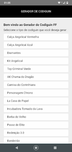 Android application Gerador de Codiguin screenshort