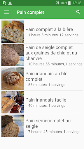 Pain complet avec calories recettes en français.