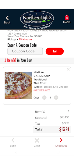 Screenshot of Northern Lights Pizza