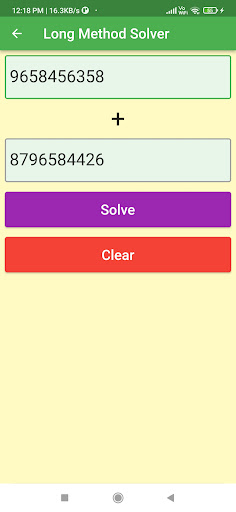 Android application Math Long Addition screenshort