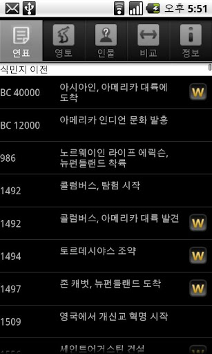 Android application 미국사 연표 screenshort