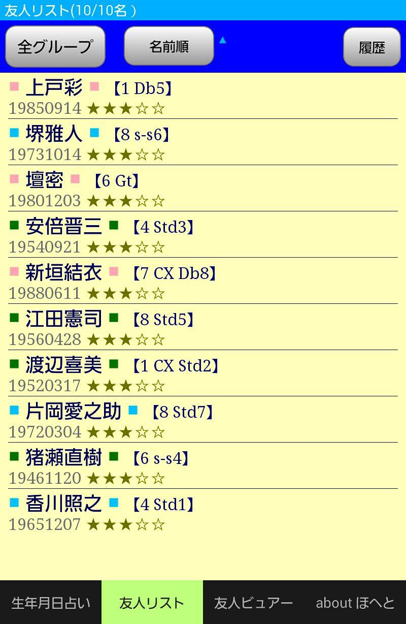 Android application ほへと生年月日占い screenshort