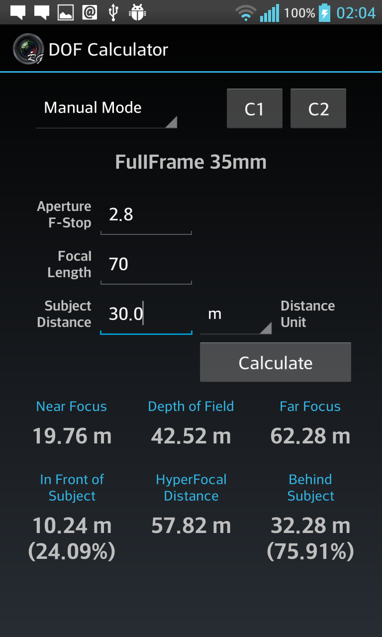 Android application DOF Calculator Pro screenshort