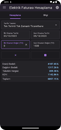 Elektrik Faturası Hesaplama Screen 3