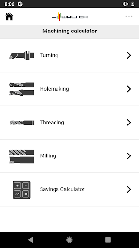 Android application Walter Machining Calculator screenshort