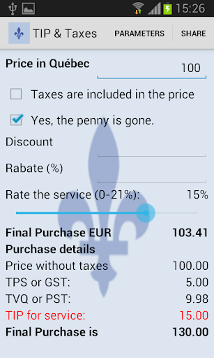 Android application Tip, Taxes & Share screenshort