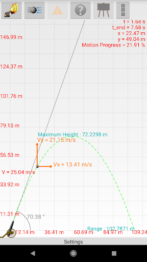 Android application Projectile Motion Simulation w screenshort