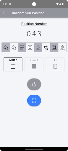 Play960: Chess960 Generator Screen 2