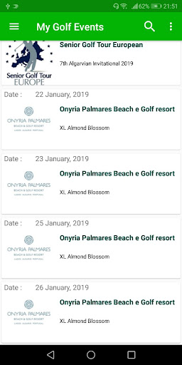 My Golf Events Screen 2