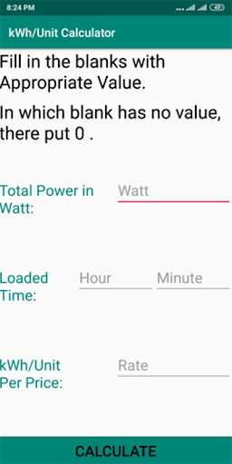 kWh/Unit Calculator Screen 2