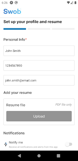Android application Swob screenshort