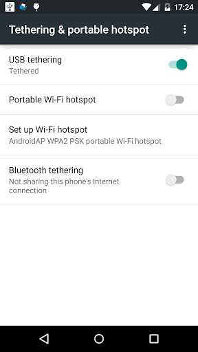 Android application Tethering settings shortcut screenshort