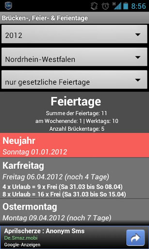 Android application Brücken-, Feier- & Ferientage screenshort