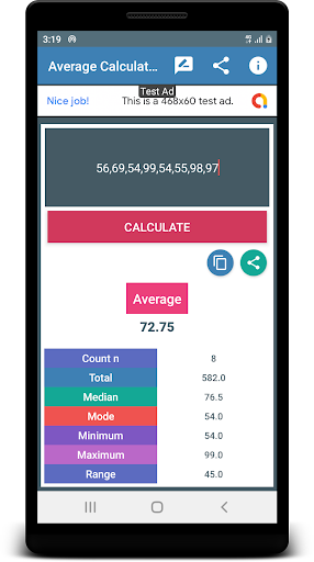Android application Mean Mode Median Calculator screenshort