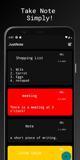 Android application JustNote screenshort